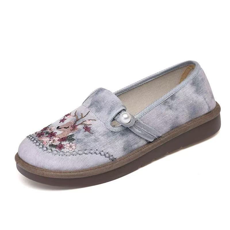 Embroidered cloth shoes women's soft sole one pedal single shoes non-slip soft sole versatile breathable