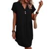 Popular European and American v-neck solid color elegant short-sleeved dress, spring and summer women's clothing