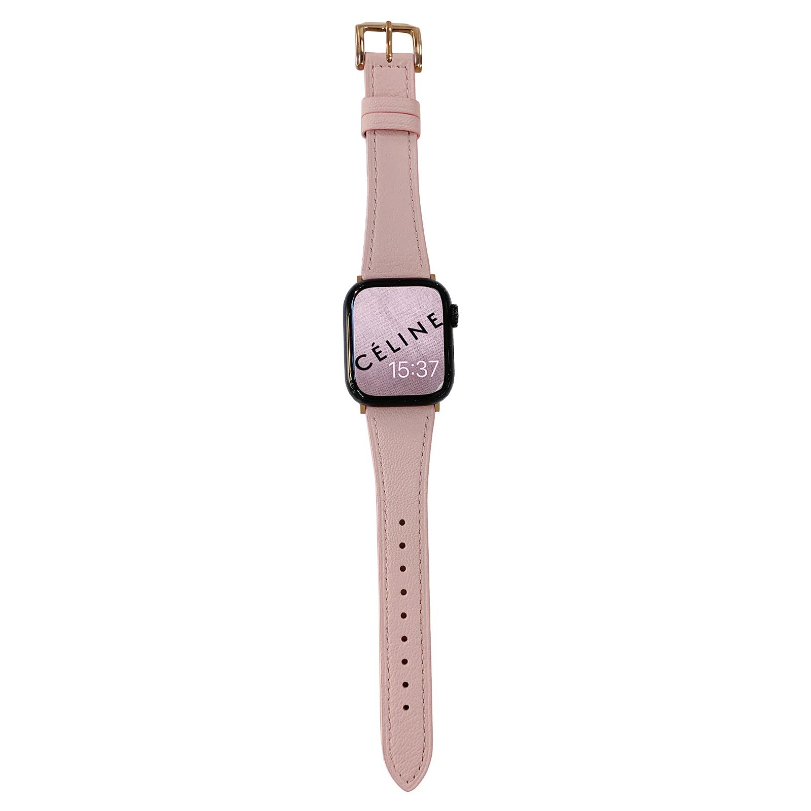 

Watch Band for Apple Watch Series 10 42mm/9 8 7 41mm/SE (2023) SE (2022) SE 6 5 4 40mm/3 2 1 38mm Genuine Cow Leather Watch Strap- Pink A
