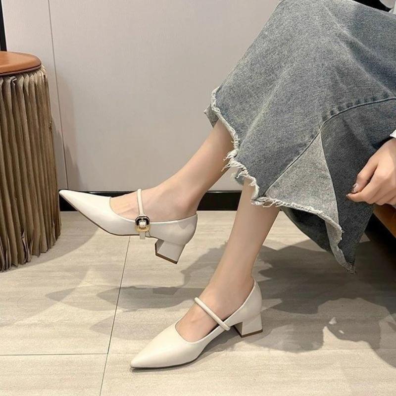 Fashion Ladies Pumps Square Heels Pointed Toe with Medium Women's Shoes on Promotion Casual Non Slip Young Vacation Shoe Wholesale Y2k
