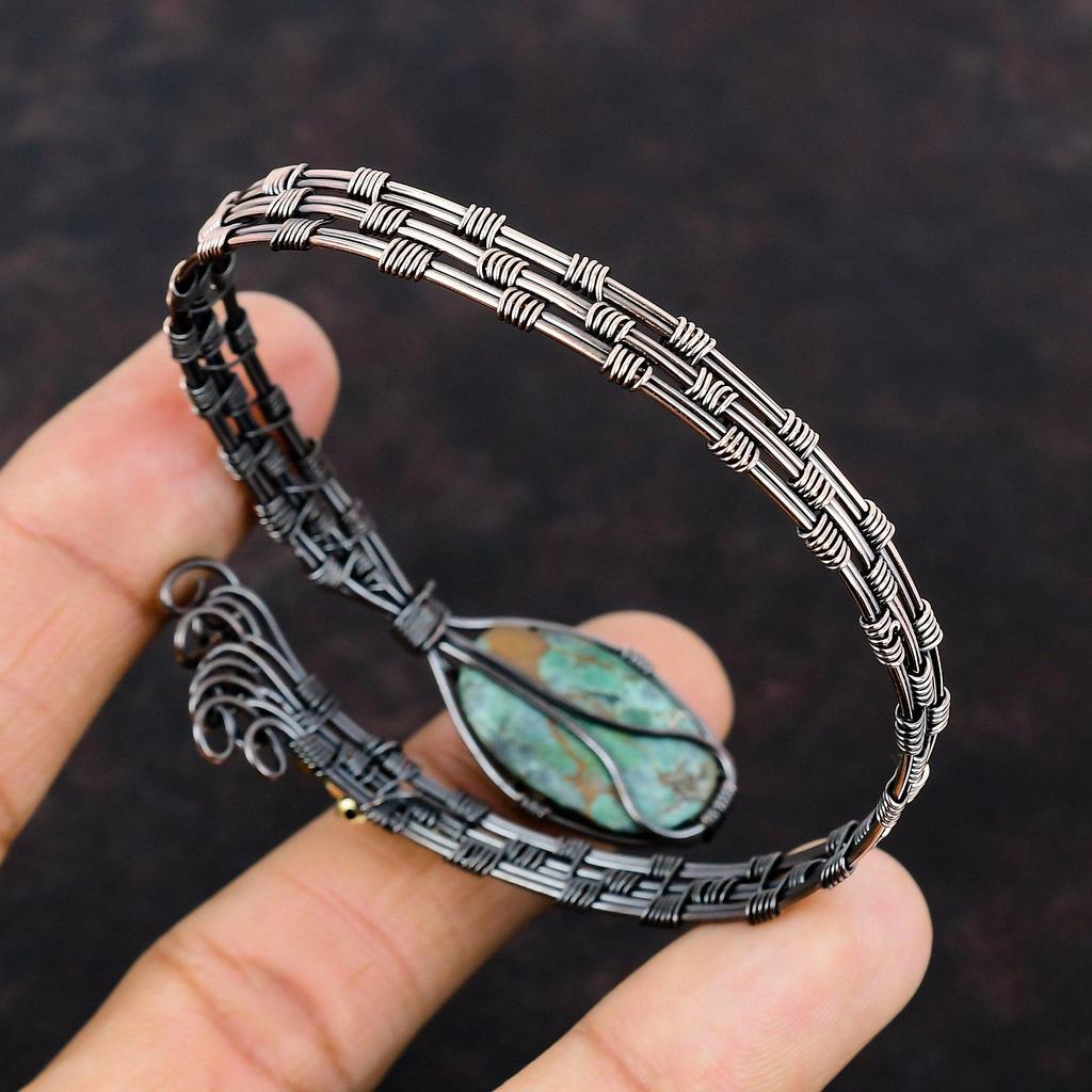 Cuprite Chrysocolla Bangle Copper Wire Wrapped Cuff Bracelet Gemstone Jewelry Adjustable Bangle Gift For Her Handmade Jewelry Copper Bangle