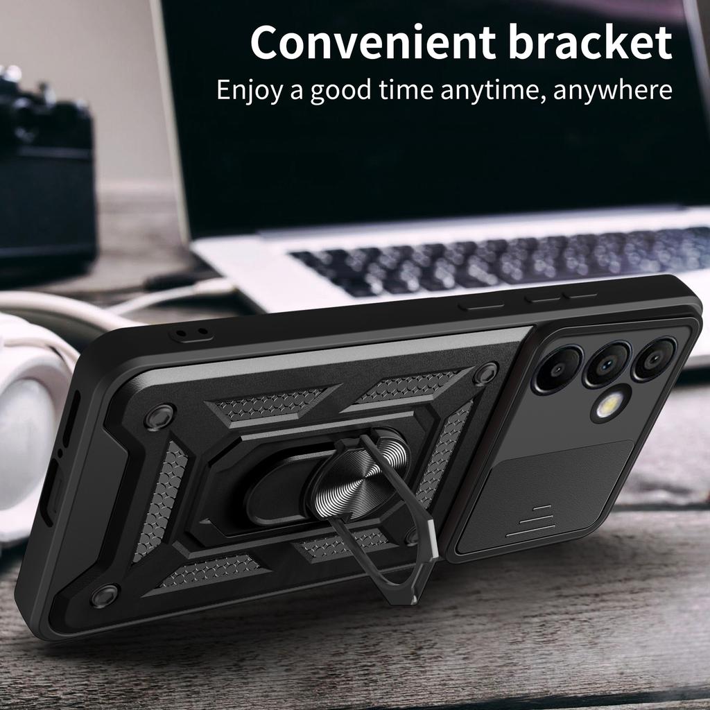 For Samsung Galaxy S24 FE Case PC+TPU Kickstand Phone Cover with Slide Camera Lid