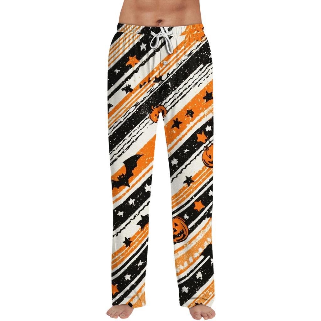 Men's Halloween Print Drawstring Lounge Pants Casual Sleepwear Bottoms Relaxed Fit Lightweight Fabric Comfortable Waistband