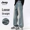 JEEP SPIRIT Men's Retro Blue Loose Straight-Leg Jeans