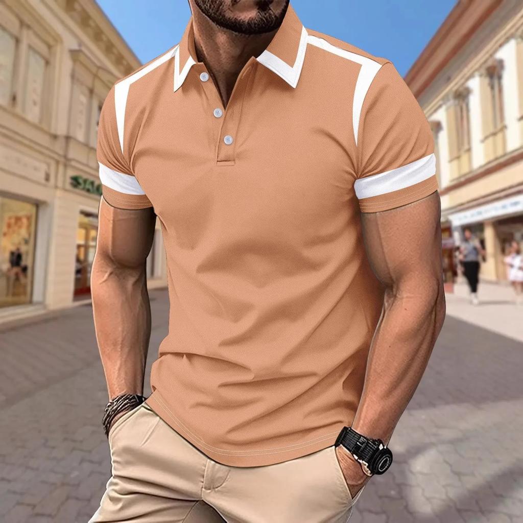 Men Summer New Spell Color Short Sleeve Polo Shirt Men Clothes Business Casual Tops Polo Shirt