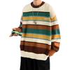 Men's Retro Color-Blocked Striped Sweater - Soft, Cozy, Loose-Fit Knitwear for Autumn/Winter Casual Wear
