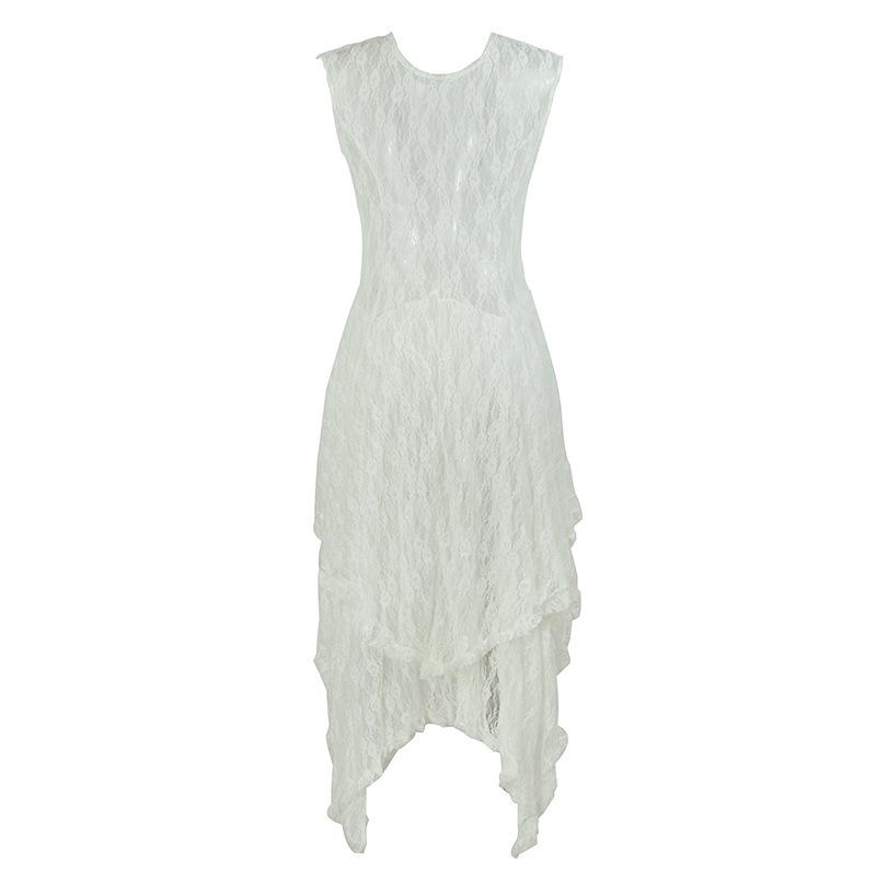 European Fashion Lace Irregular High-Low Skirt Dress
