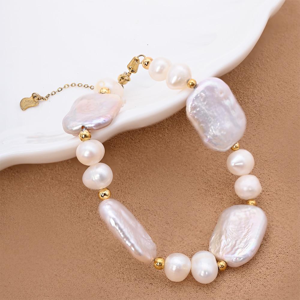 Original Design 16cm Geometric Square Baroque Pearl Bracelet High Luster Unique Natural Pearl Beaded Bracelet Fine Jewelry