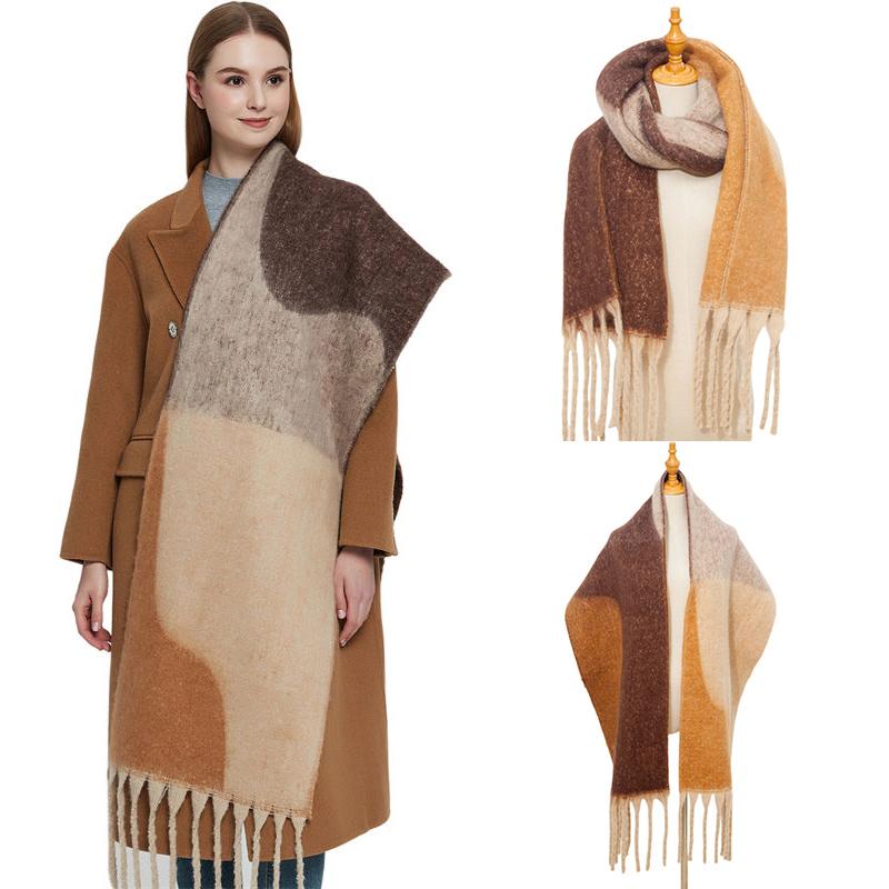 

Толстый шелковый теплый женский модный круглый шарф из пряжи с жаккардовым геометрическим узором