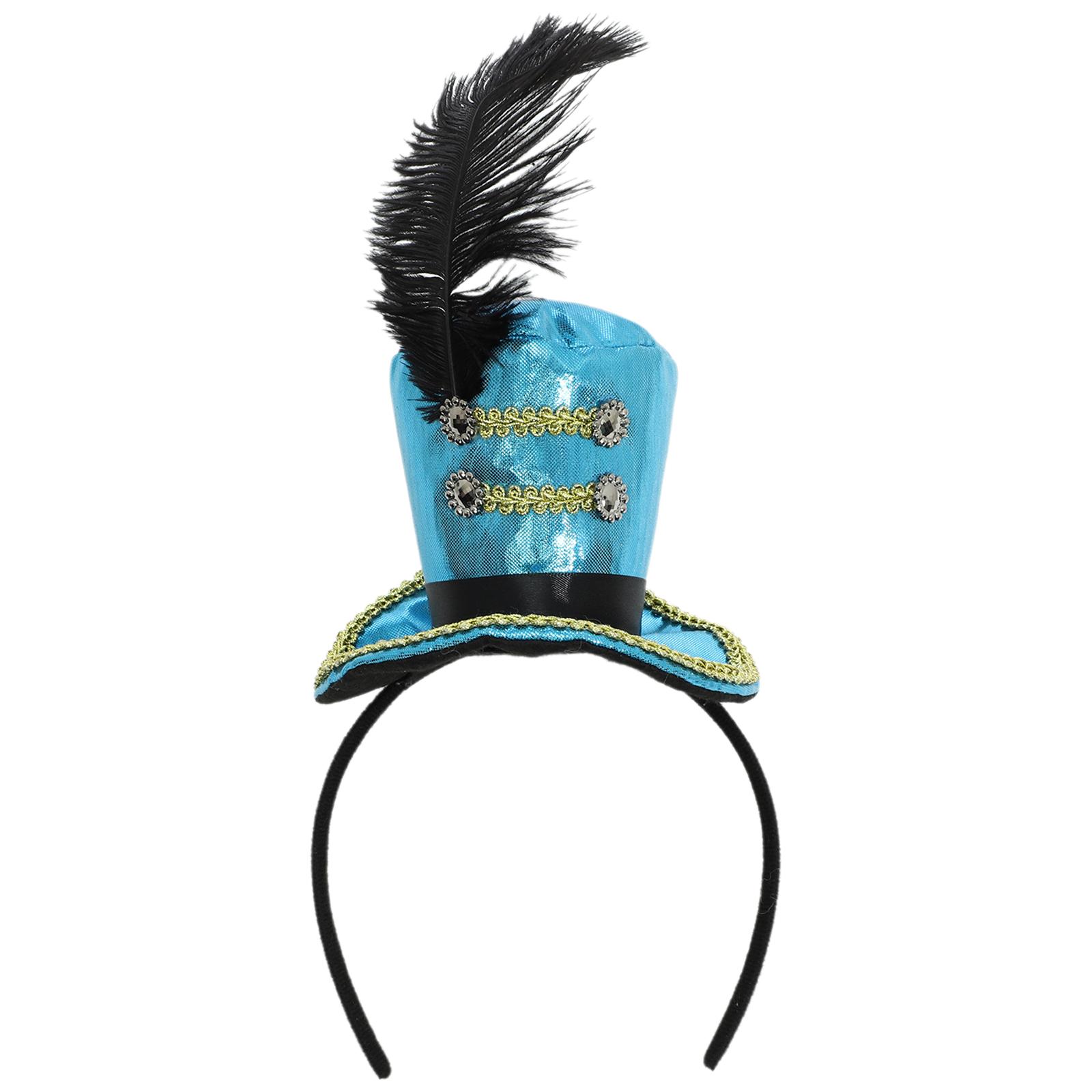 

Adults Kids Soldier Mini Top Hat Headband with Feather for Ringmaster Circus Carnival Party One Size небо синє кольору