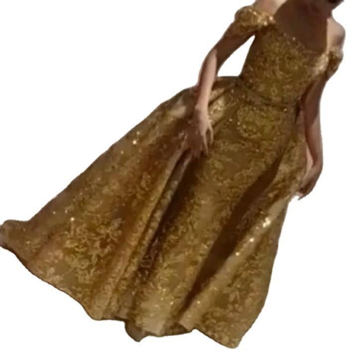 Rochie de seară elegantă pentru femei, stil palat retro european și american 2025, cu design mulat pe șolduri și fustă amplă.