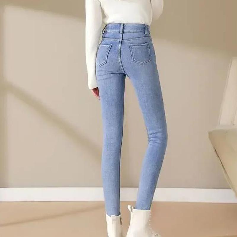 Fleecové Teplé Strečové Džínové Tužkové Kalhoty Dámské Zimní Hrubé Sametové Džíny Vysoký Pas Skinny Dámské