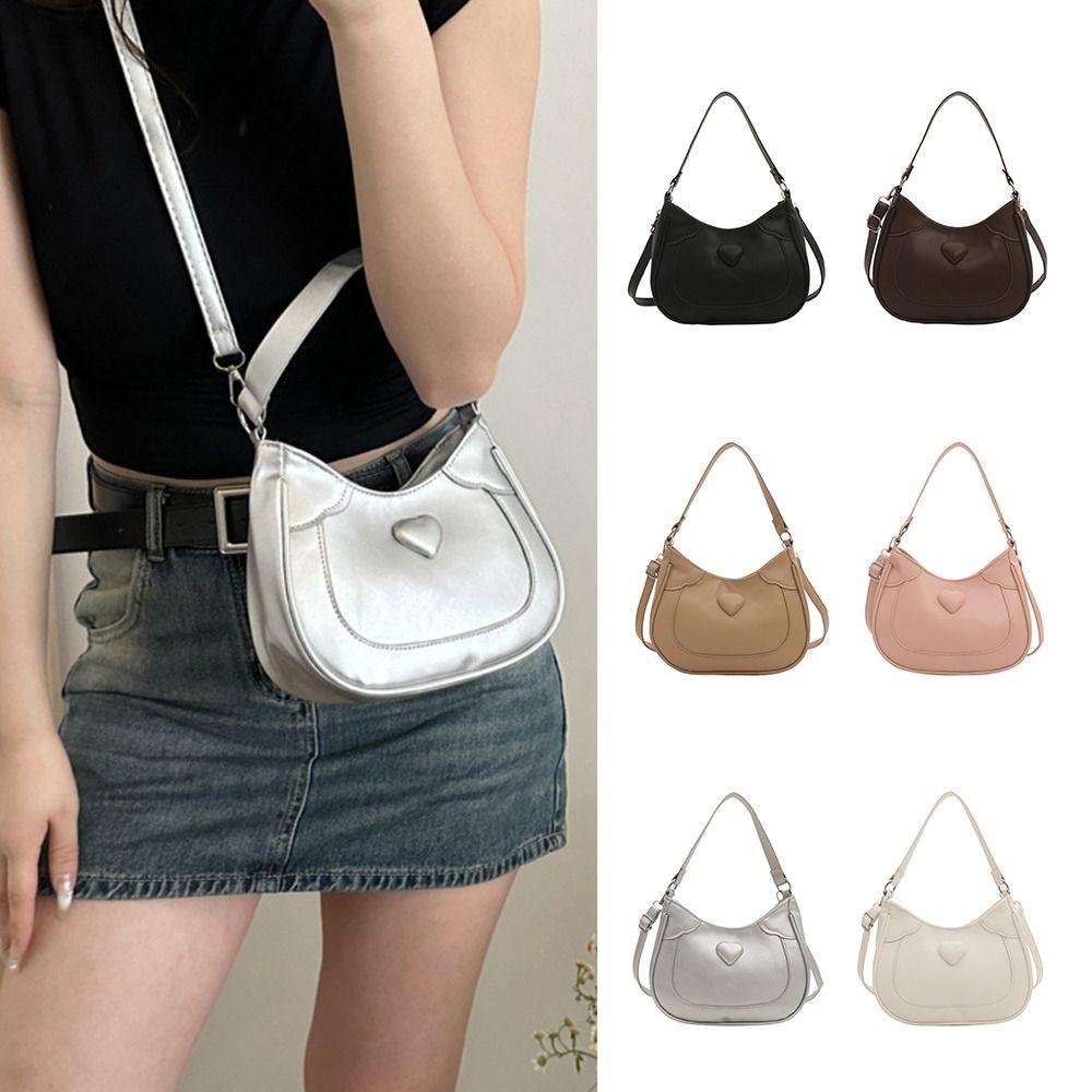 

PU Love Heart Shoulder Bag Crossbody Bag Popular Handbag Fashion Half-moon Bag