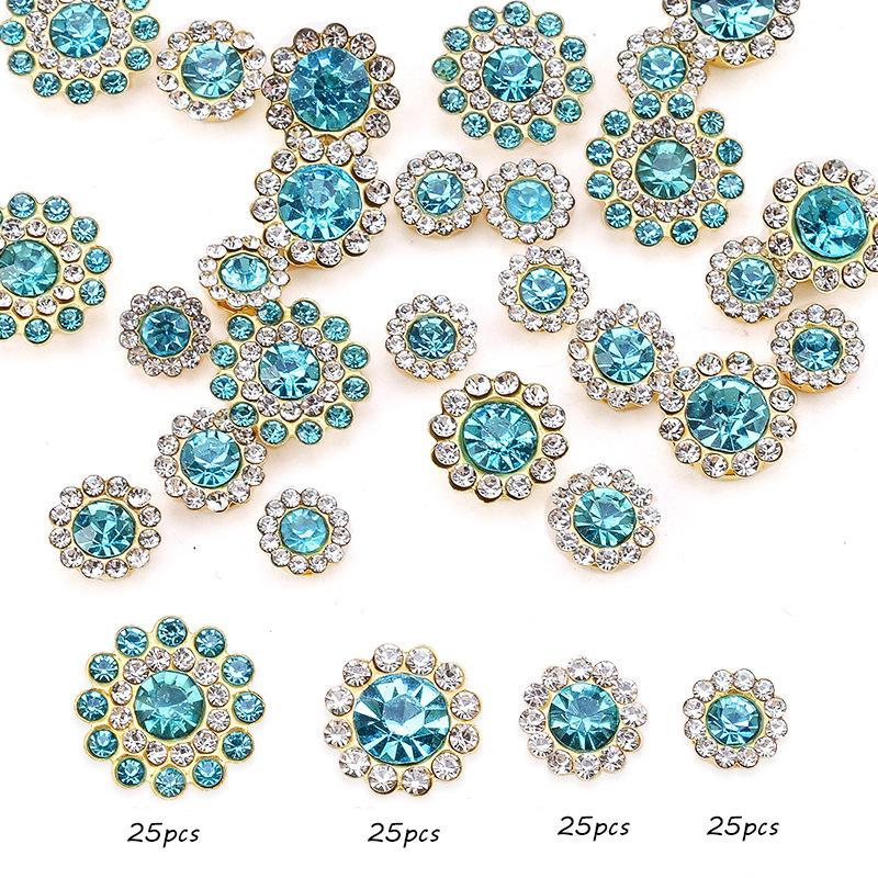 Størrelse Dobbelt Lag Blomst Blandet 100 stk Fargerik Solsikke Skive Bor Spenne Krystall Håndsøm Bor DIY Smykketilbehør Rhinestone Sy på Perler