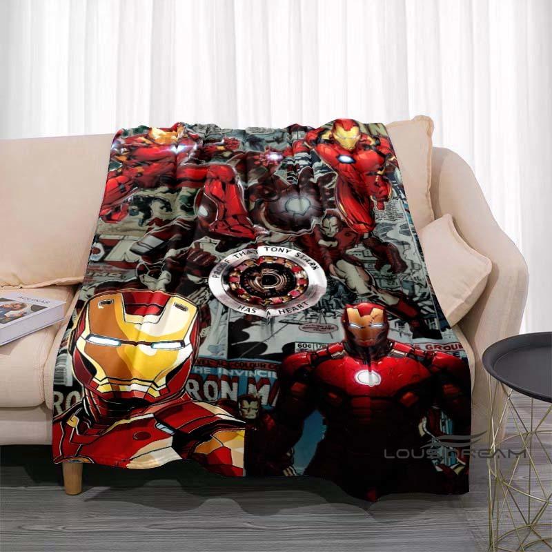 Available In Various Sizes, These Cartoon Iron Man Blankets Are Soft, Fluffy Flannel Blankets Perfect for Use On Sofas, In The