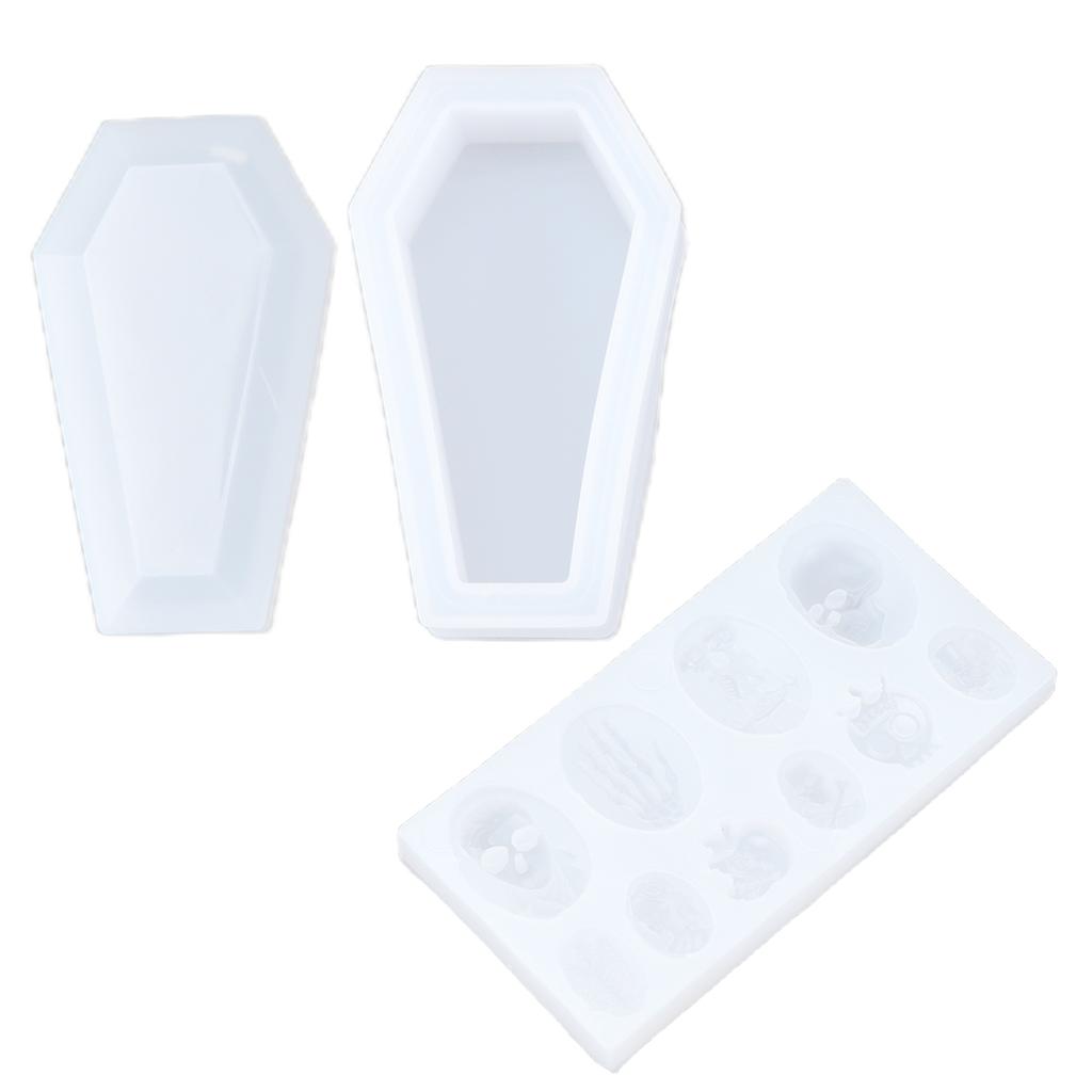 3Pcs Halloween Silicone Mold Skeleton Coffin Shape Wide Application Resilient Halloween Fondant Molds
