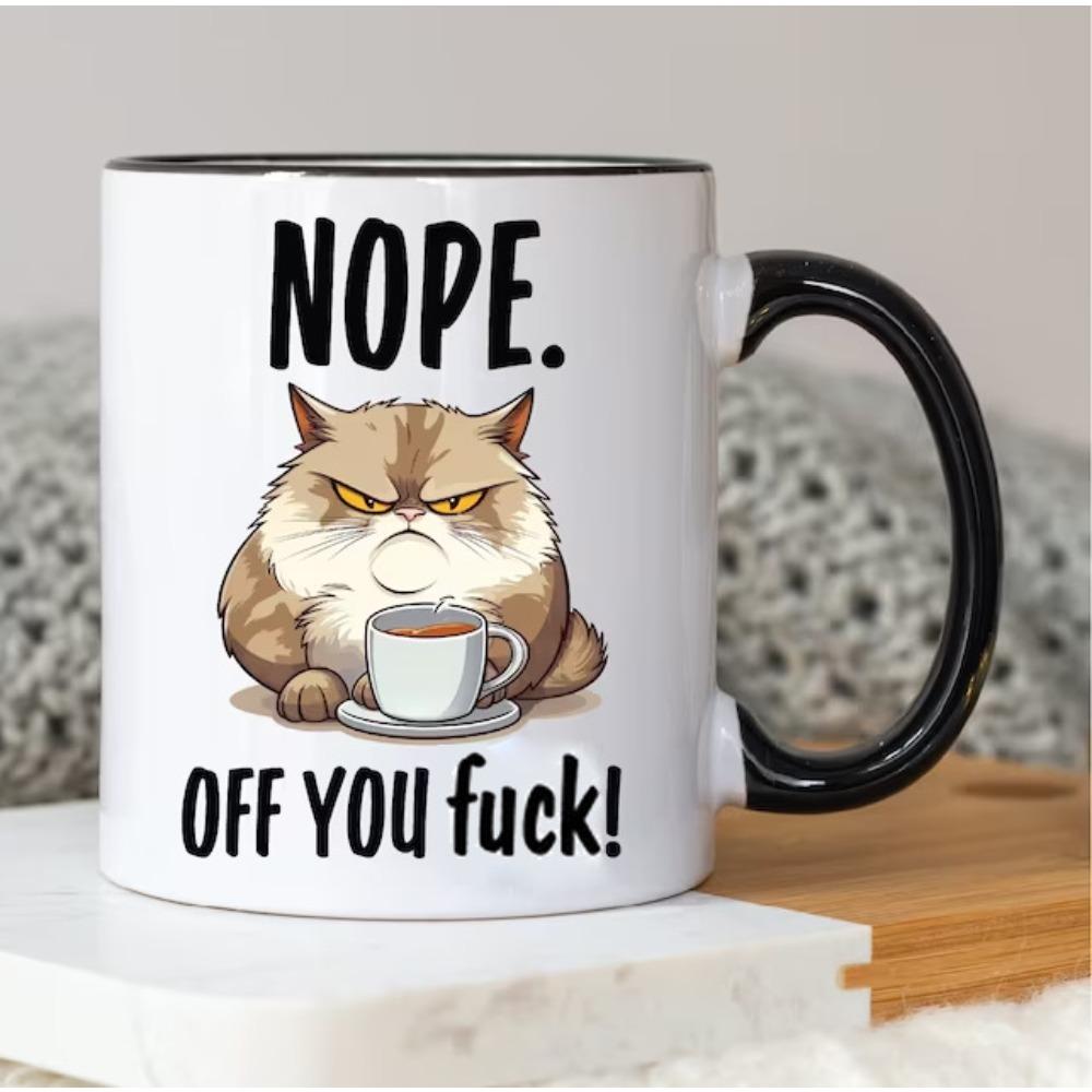 Керамическая кружка для кофе с изображением сердитого кота, собаки, питомца, эмодзи 301-400ml