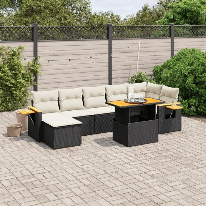 VidaXL Salon de Jardin avec Coussins 8 pcs, Canapés de Terrasse, Ensemble de Meubles de Patio, Mobilier d'Extérieur, Noir 3273625
