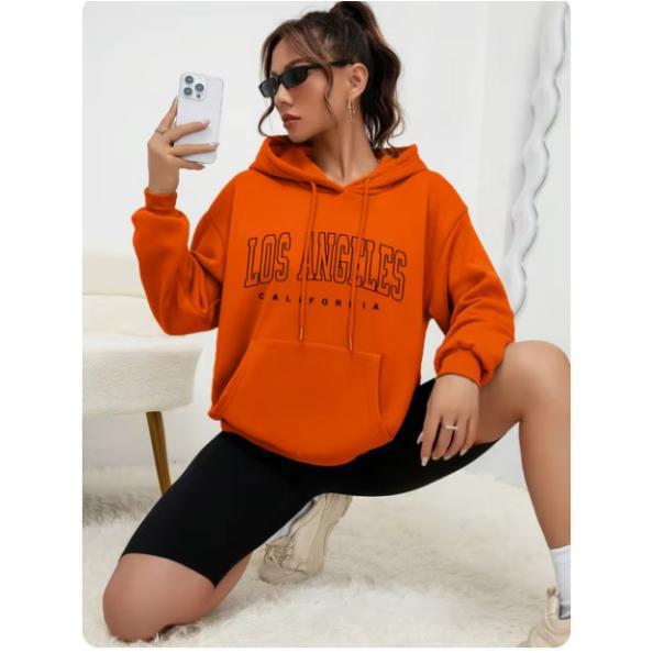 

Осінньо-зимовий светр Жіночий плюшевий пуловер з капюшоном Вільний принт Велике тонке оксамитове пальто Ins Fashion Fashion M помаранчевий