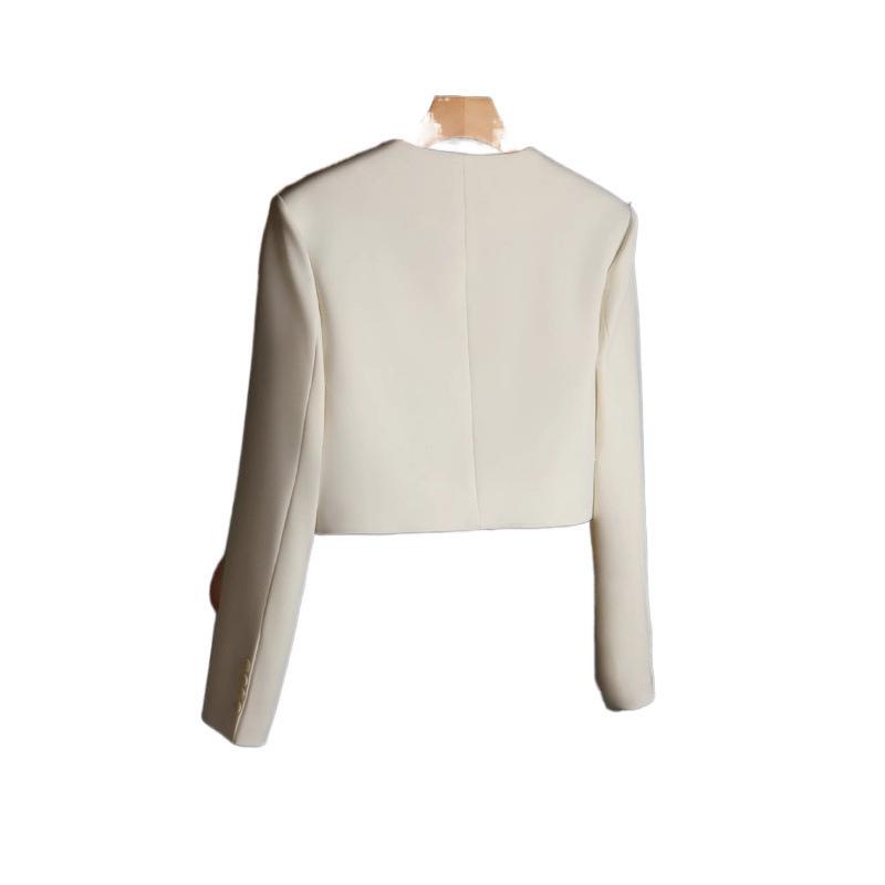 Petite Women's Ultra Short Suit Jacket - Korean Style, Milk White, Sweet & Spicy, Long Sleeve for Spring & Autumn 2025