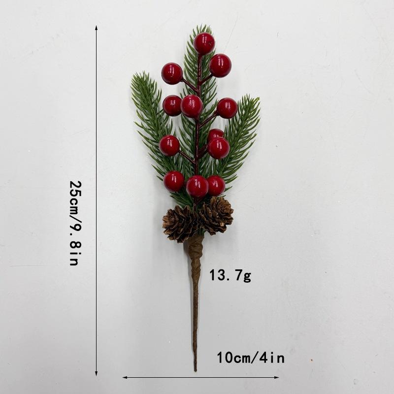 Christmas Cuttings Pine Needles Pine Cones Flower Branches Accessories Simulation Red Fruit Gift Box Decoration