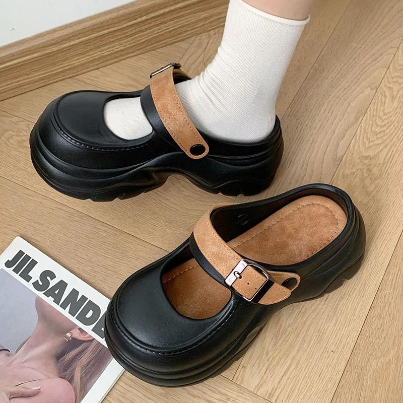 Fashion Buckle Strap Thick Bottom Mary Jane Sandals Women Mix Color Chunky Platform Slippers Woman Summer Fashion Eva Wedge Heel Sandals