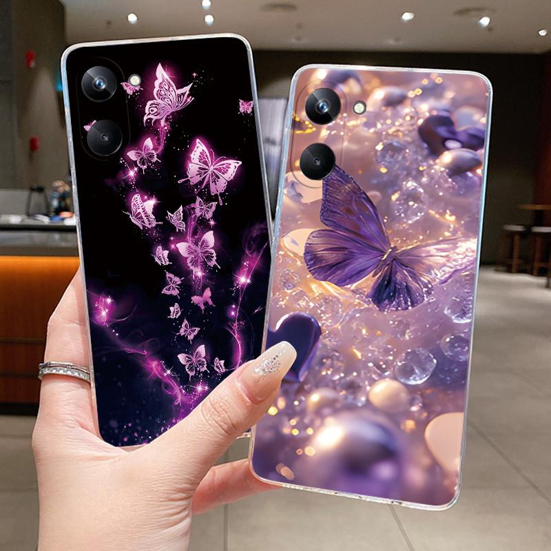 Phone Case For Oppo Realme 10 Pro Plus Protective Cases Realme10 Pro+ Capa Flower Butterfly Transparent Soft Silicone TPU Cover