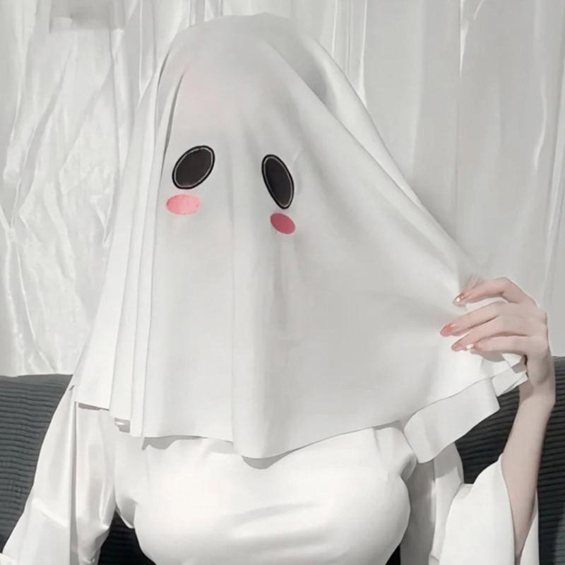 White Phantom Hooded Scarf For Horror Cosplay Stretchy Polyester Fabric Head Cover Ideal For Haunted House Event