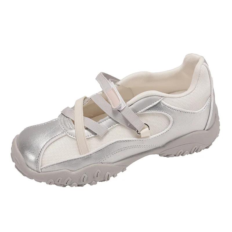 Ballet Style Summer Thick Heel Casual Sports Deqin Shoes Women's Open Toe Breathable Mary Jane Striped Pattern Synthetic Leather