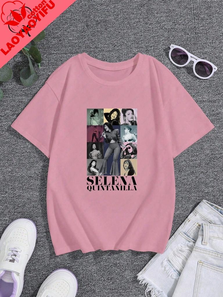 Singer SELENA Quintanilla Fashion Poster Printed Unisexs Shirt Everyday Casual Street Wear Springsummer Cotton 0 Neck Tshirt