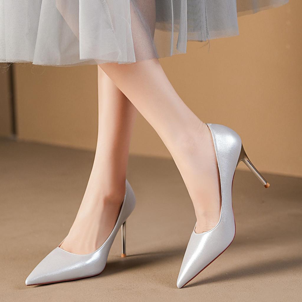 Q skórzana powierzchnia proste wysokie obcasy damskie do pracy codzienne wszechstronne szpilki pojedyncze buty damska elegancja zaawansowany profesjonalny lekki luksus