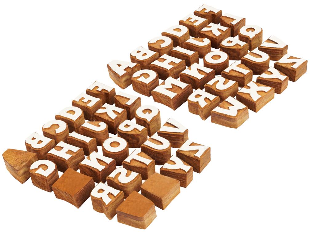 IBA Indianbeautifulart Textile Printing Block Uppercase A-Z Alphabet Hand Carved Wood Letters Wooden Stamp Wood Block