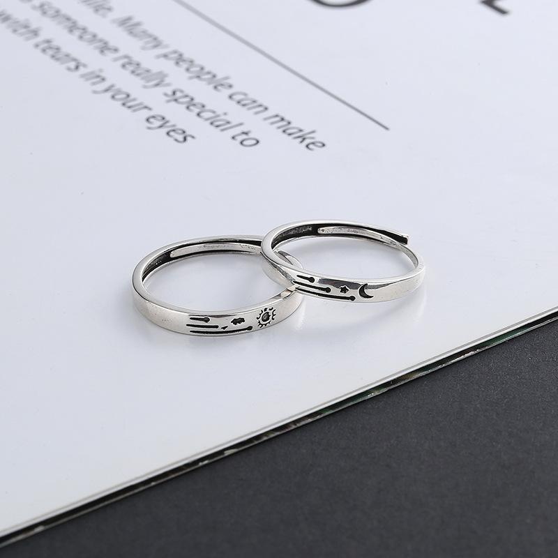 Frosted Retro Morning And Evening Couple Ring Simple Valentine'S Day Gift Open Star And Moon Ring Ring
