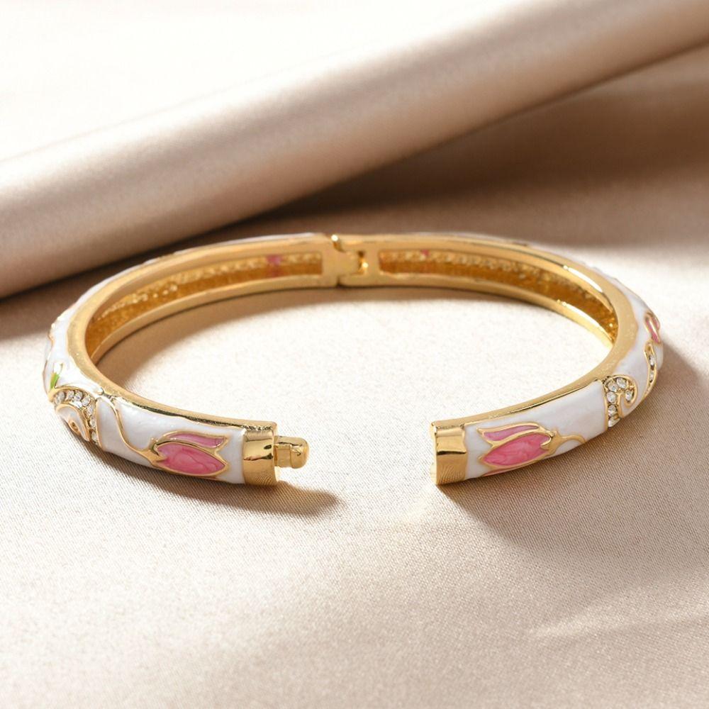 Bracelet jonc cloisonné vintage en émail style chinois pour femmes bracelet de main bracelet jonc ajouré à fleurs femme