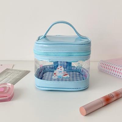 New Cartoon Transparent Makeup Bag Portable PVC Mini Handbag Girls Student Cosmetic Organizer Lipstick Storage Bag