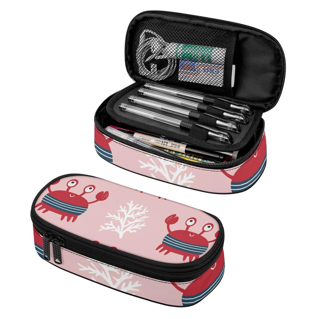 Pen Pencil Organizer Printed Durable 300D Polyester Easy Open Zipper with Main Compartment Mesh Pocket and Pen Slots for Students