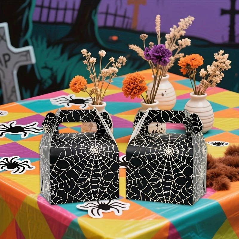 WTEMPO Halloween Gift Boxes with Spider Web Design DIY Small Treats Halloween Gift Boxes Spider Web Pattern Durable Gift Boxes Halloween Decorations