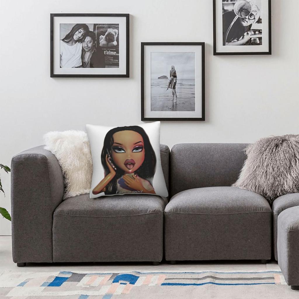 Bratz Doll I Am A God Pillowcase Polyester Linen Velvet Printed Zip Decor Pillow Case Home Cushion Cover