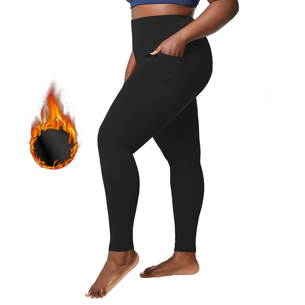 Plus Size Autumn and Winter Velvet Yoga Pants Women's High Waist Nine-point Fitness Winter Yoga Pants with Pockets