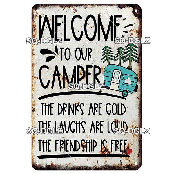 SQ-DGLZ Vintage Camping Rules Relax Metal Sign Plate Tin Sign Plate Home Bar Door Wall Decor Sticker Decoration Plaque Poster
