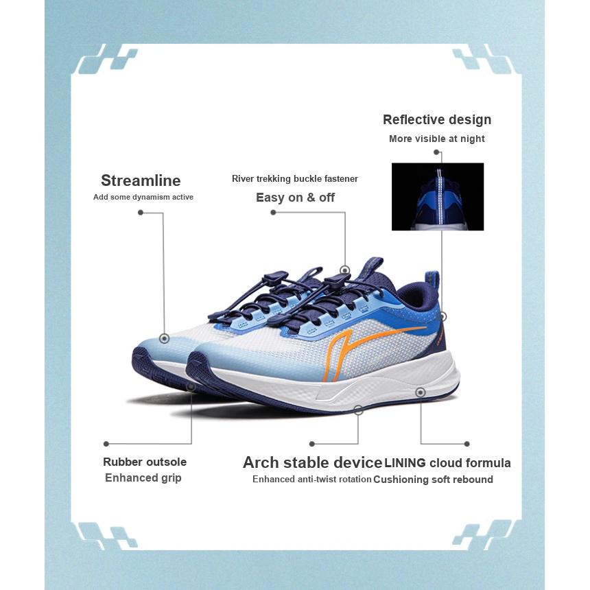 Li Ning Kids Trendy Versatile Shock Absorption Rebound Low Top Running Shoes Kids Running Shoes White Blue YKFU062-1