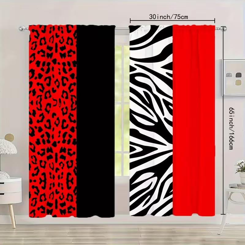2 Pcs Red leopard print print curtains,suitable for bedroom,living room kitchen decoration,home decoration,window decoration