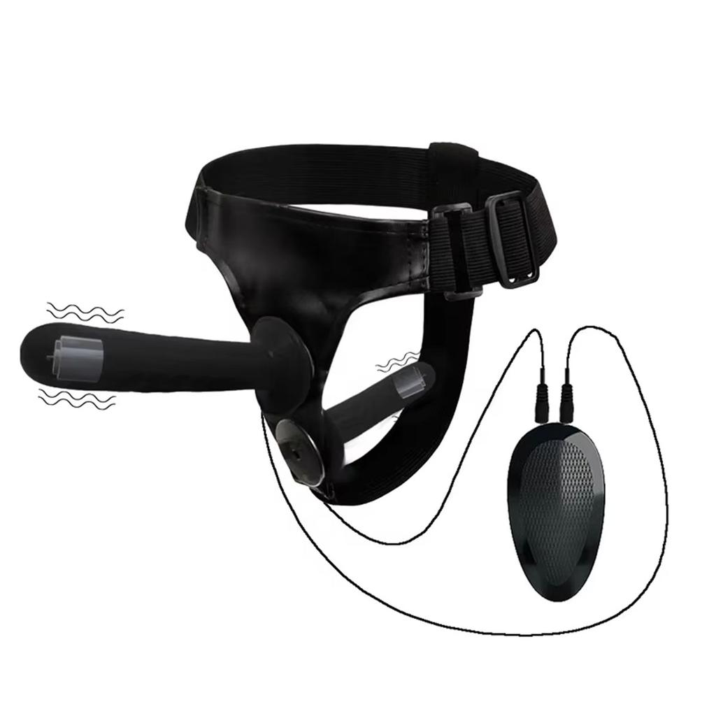 Wired Remote Vibrating Double Penetration Strap On Harness Realistic Silicone Dildo Panties Adjustable for Couples Pegging Anal