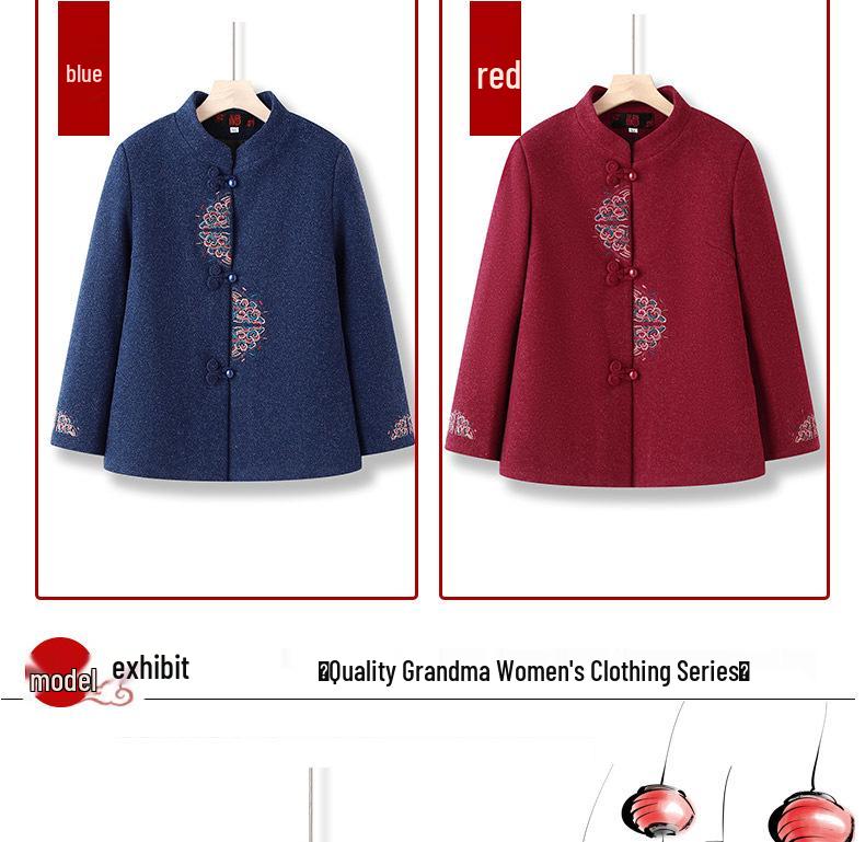 Warm Fleece-Lined Tang Suit Jacket for Women - Ideal for Grandma, Mother, or Middle-Aged Ladies in Spring, Autumn, and Winter.