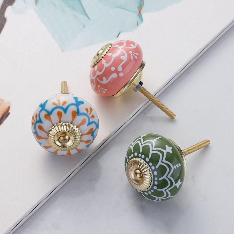 Pastoral Style Painted Ceramic 28*40mm Round Bedroom Cabinet Door Drawer Kitchen Handle Drawer Furniture Box Knobs