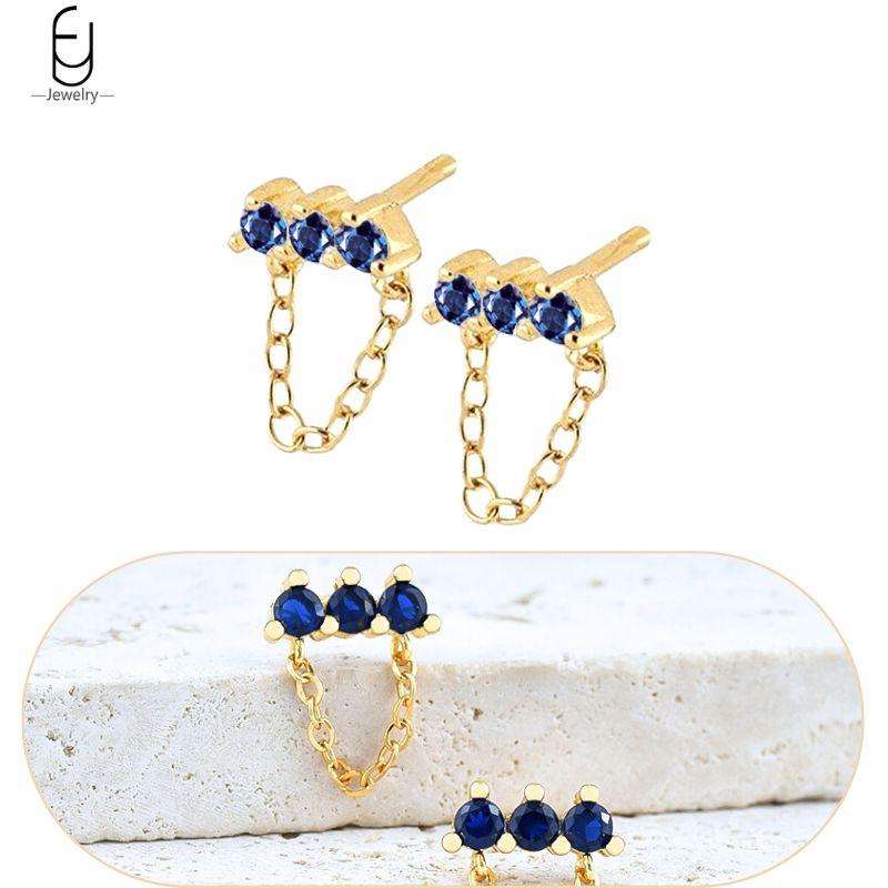 925 Silver Ear Buckles Fashion Hoop Earrings Dark Blue Crystal Pendant Gold Earrings High Women's Jewelry Luxury Gifts