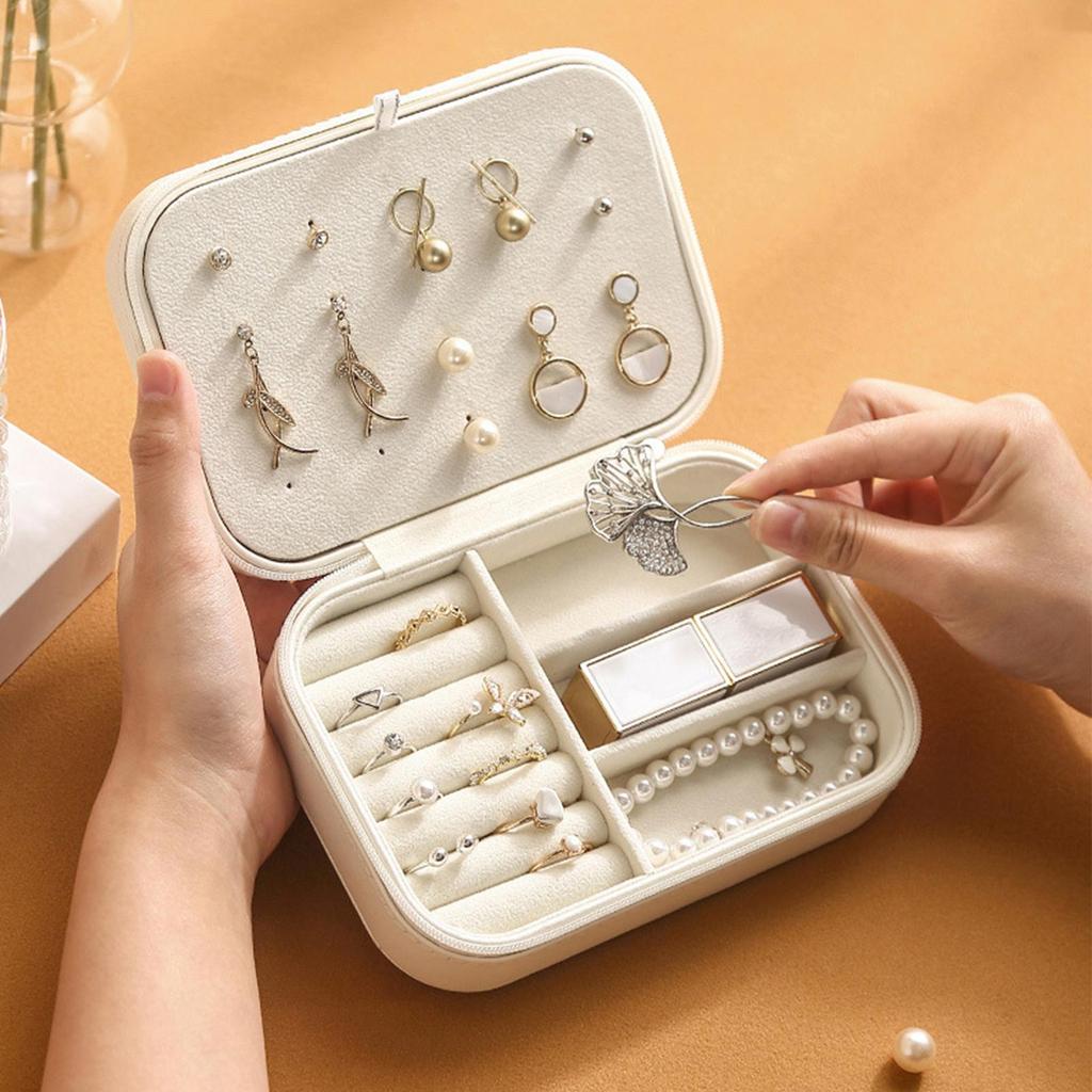Compact Jewelry Storage Box with Multiple Compartments for Rings, Earrings, and Necklaces - Stylish