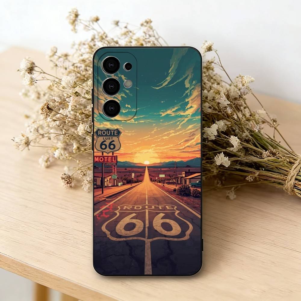 

A-American R-Route 66 Phone Case Black Silicone Soft For Samsung S25,S24,S21,S22,S23,S30,Ultra,S20,Plus,Fe,Lite Samsung S25