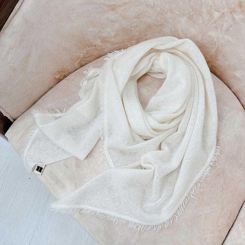 Pure White 80 Wool Scarves, White Scarves For Handmade Plant Dyeing, Women'S Warm Scarves