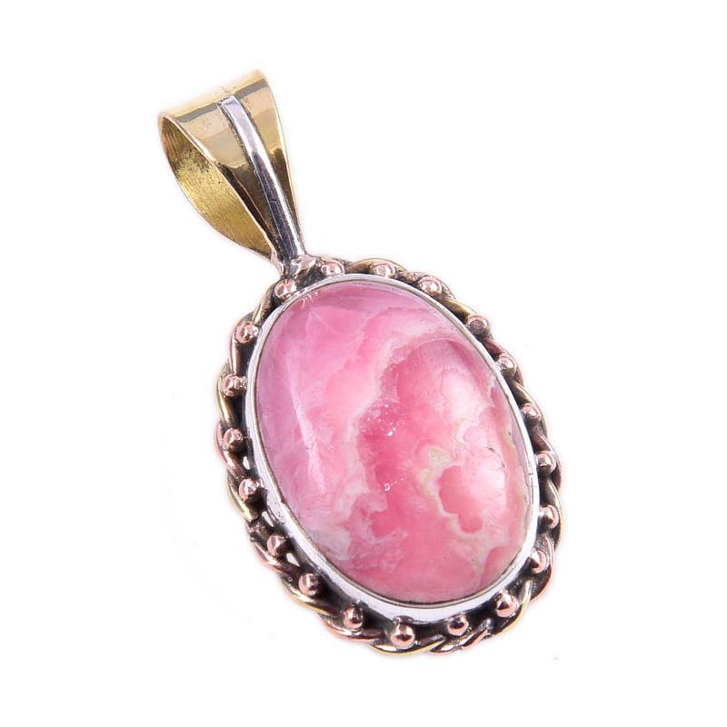 Natural Rhodochrosite 925 Solid Sterling Silver Gift TwoTone Pendant 1.25" P6W15